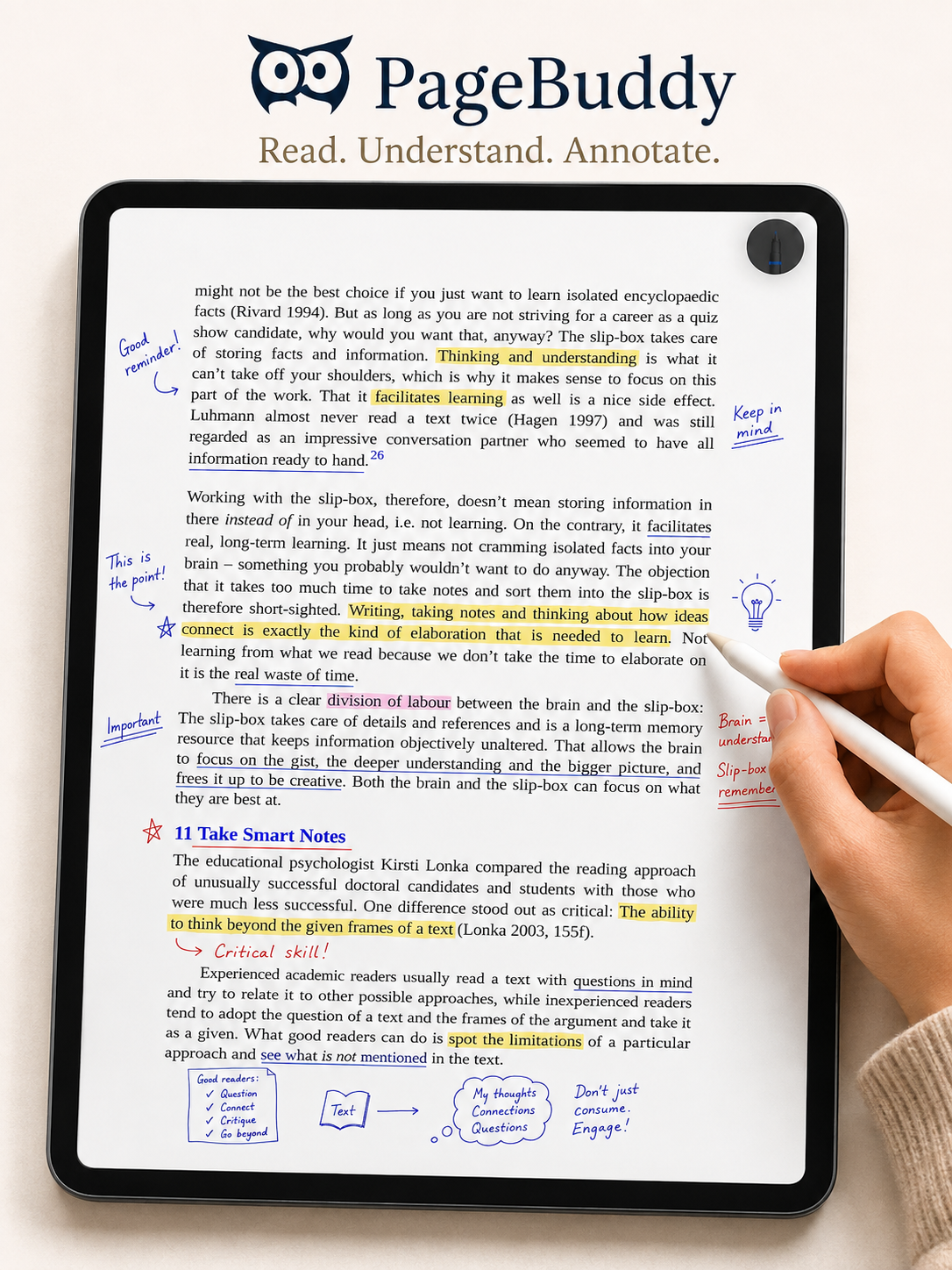 Annotating a book with Apple Pencil in PageBuddy